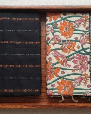 Black Pochampalli top with kalamkari Duppatta
