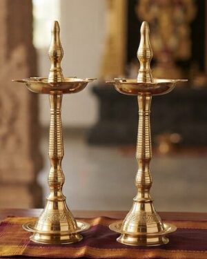 rass deepam pair, 10 inch kuthu vilakku, traditional brass oil lamp, pooja room brass decor, handcrafted deepam set, trendy cottage home decor, diwali brass lamps, wedding gifting artifacts, solid brass vilakku, auspicious pooja items