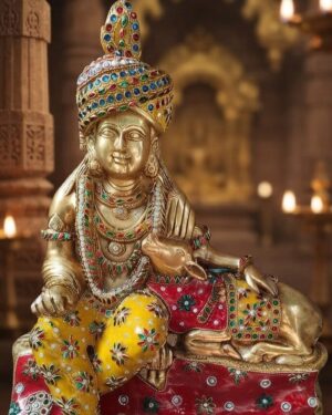 Brass Handmade Krishna with Cow Idol