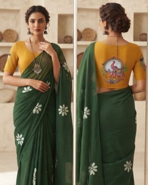 Masterpiece Mul Cotton Green Saree Combo with oxidized jewelery.
