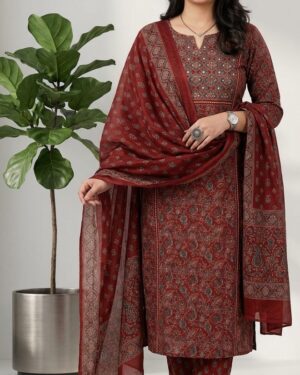 Premium Maroon-Red 3-Piece Kurta Set