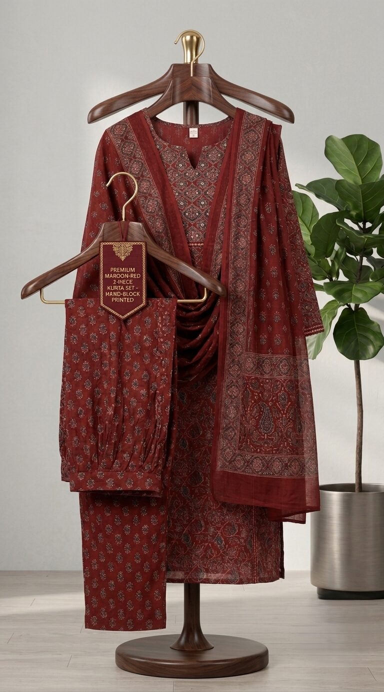 Premium Maroon-Red 3-Piece Kurta Set - Image 2