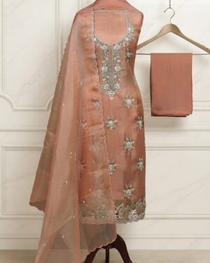 Premium Peach Organza Silk DressMaterial