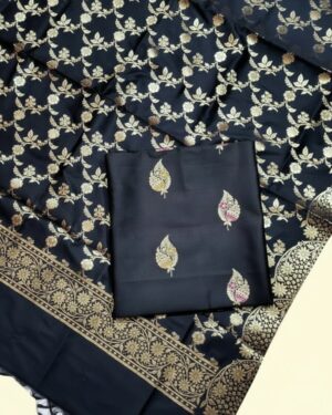 Exquisite Black Banarasi Salwar Kameez Ensemble with Dupatta