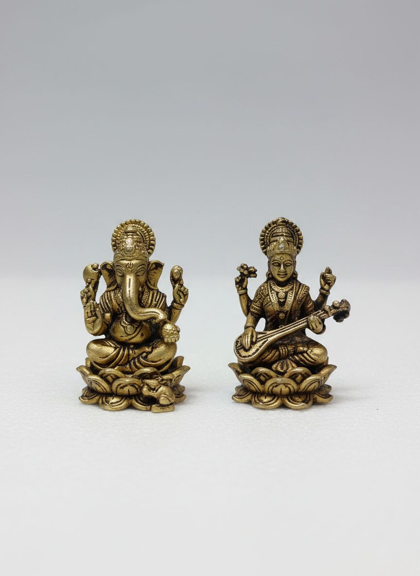 Exquisite Brass Idols of Lakshmi and Ganesh 1inch - Image 2