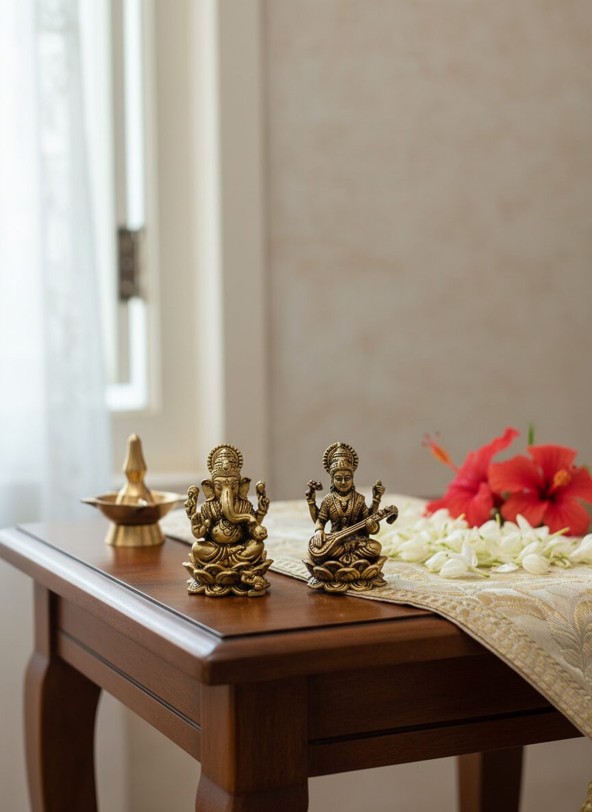 Divine Harmony Brass Idols of Lakshmi and Ganesh