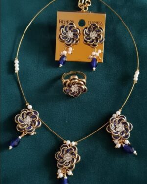 Elegant Kundan Floral Jewelry Set with Earrings and Ring