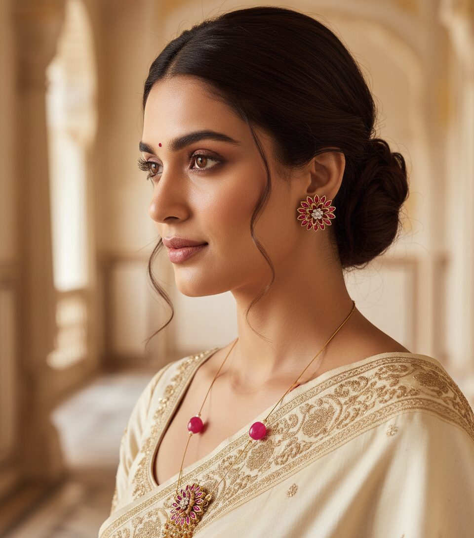 Exquisite Floral Red Kundan Jewelry Set