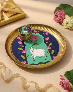 Elegant Brass Tray with Decorative Cow Motif
