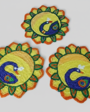 Vibrant Peacock Rangoli Mats Set for Festive Decor