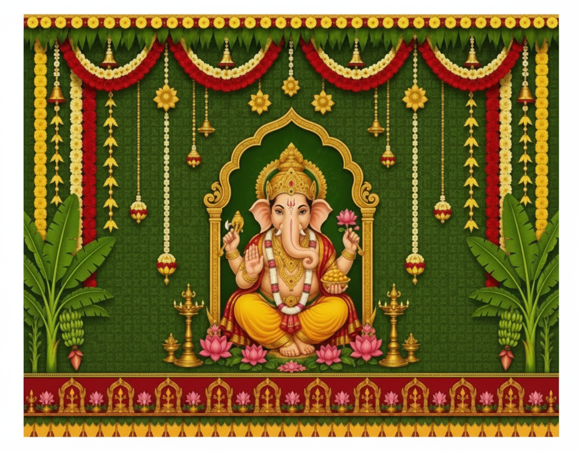 Divine Ganesh Pooja Backdrop Cloth