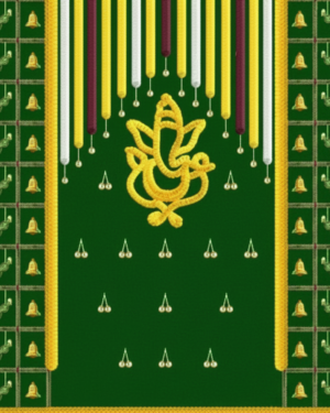 Elegant Green Pooja Cloth with Divine Motifs