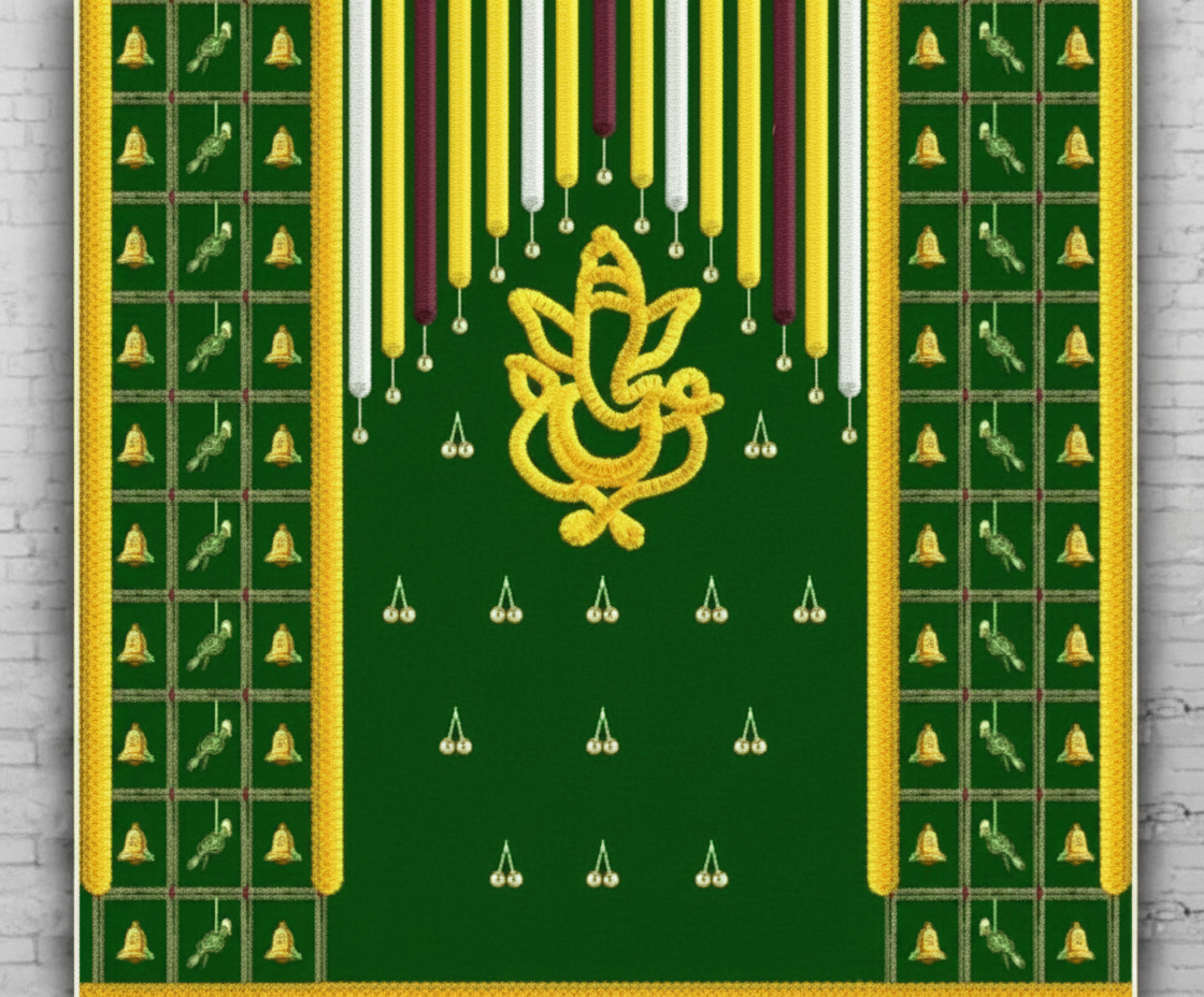 Elegant Green Pooja Cloth with Divine Motifs