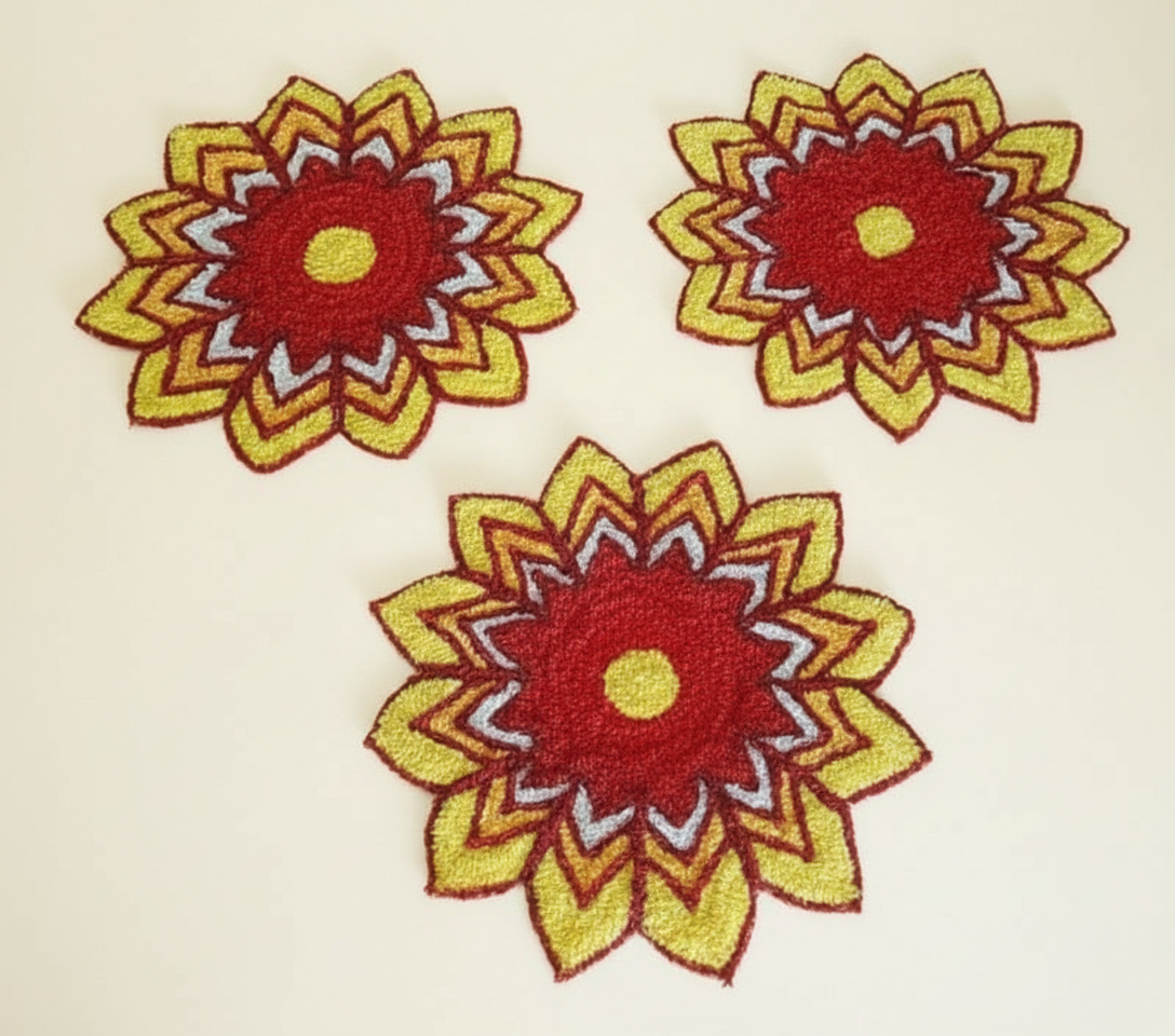 Radiant Rangoli Mats Set – Vibrant Floral Home Decor