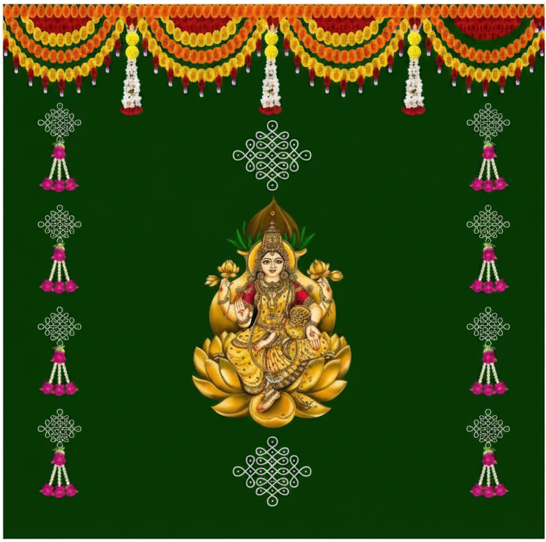Elegant Festive Pooja Backdrop with Divine Motifs