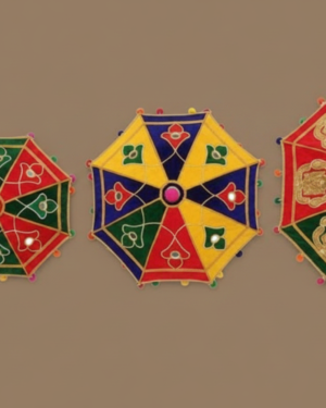 Vibrantly Decorated Pooja Umbrellas for Traditional Ceremonies