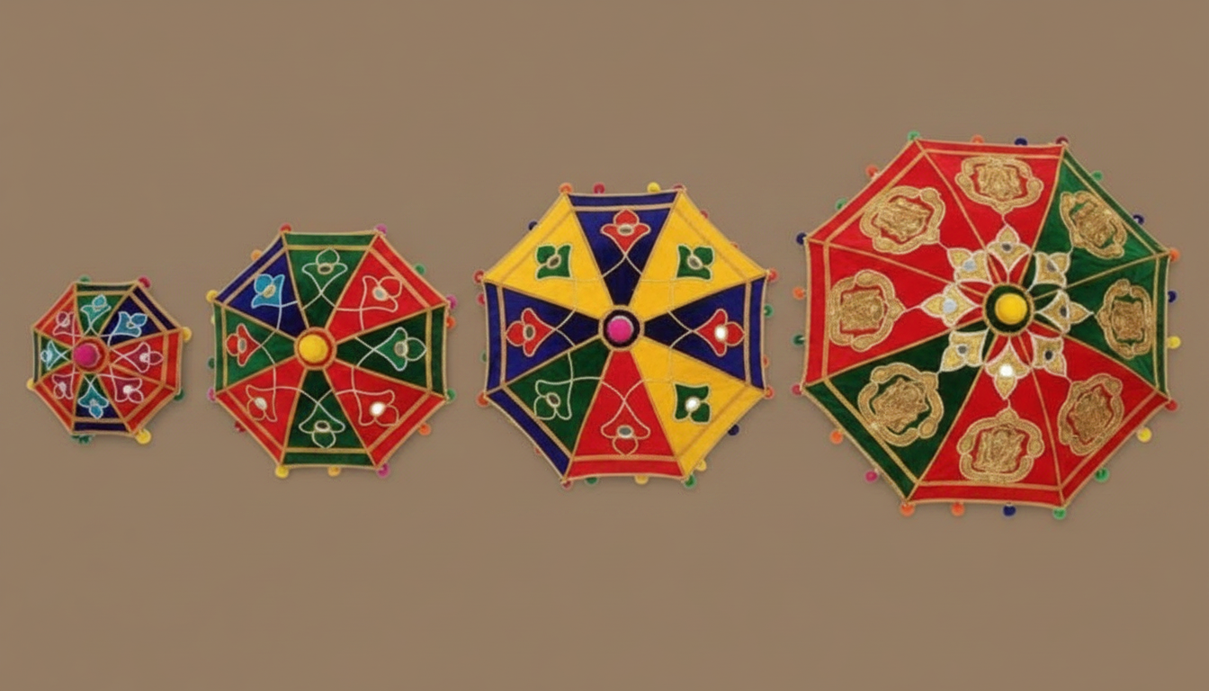 Vibrantly Decorated Pooja Umbrellas for Traditional Ceremonies