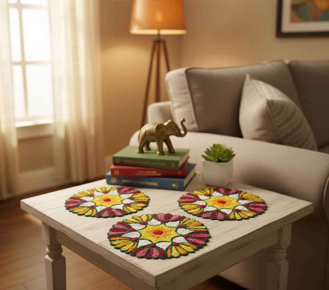 Vibrant Rangoli Mats Set for Festive Decor