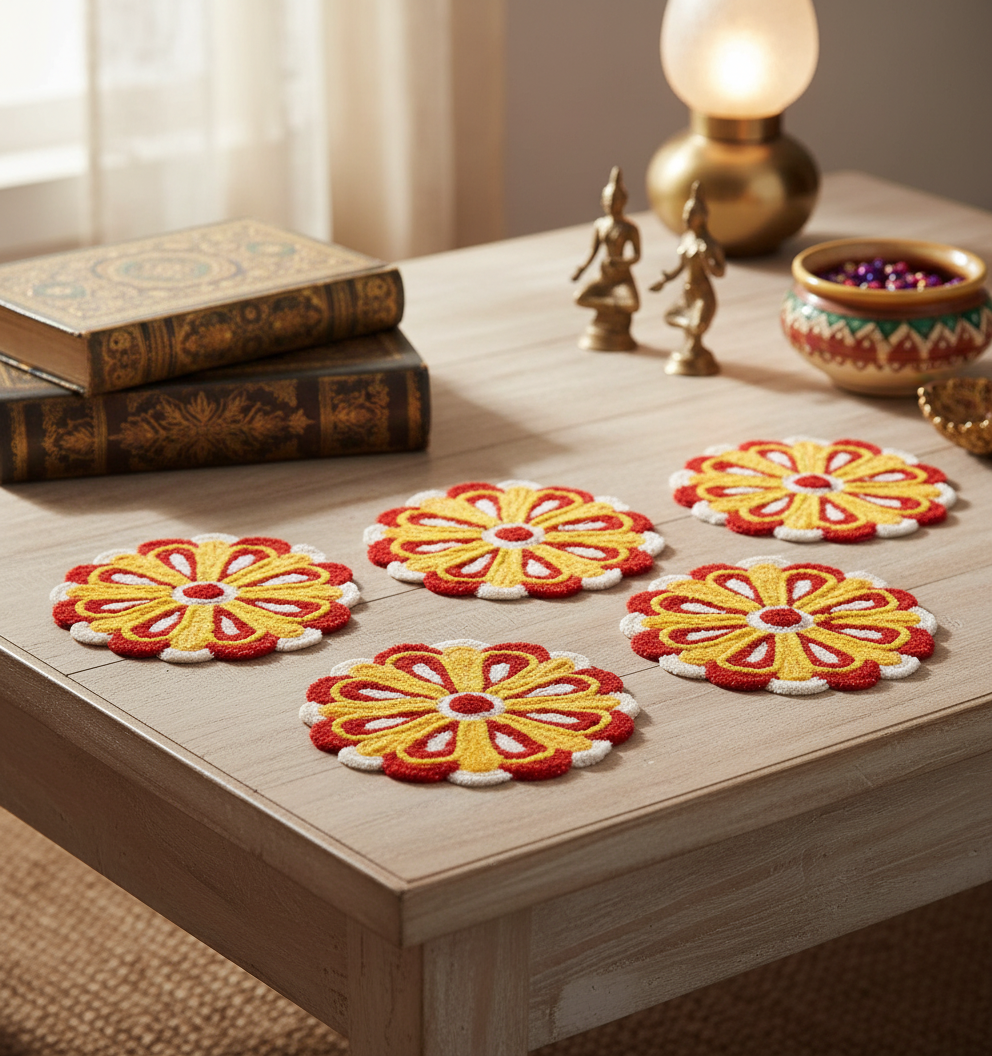 Vibrant Floral Rangoli Mats Set - Festive Home Decor