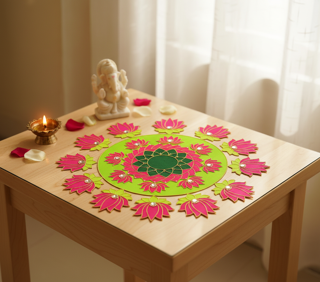 Vibrant Lotus Rangoli Set for Exquisite Pooja Decor