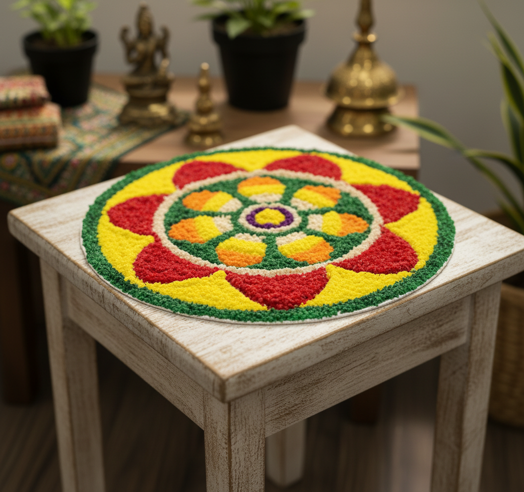 Vibrant Floral Rangoli Mat for Festive Decoration