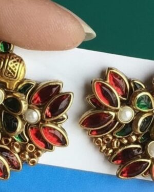 Stunning 3D Kundan Earrings with Vibrant Gem Accents