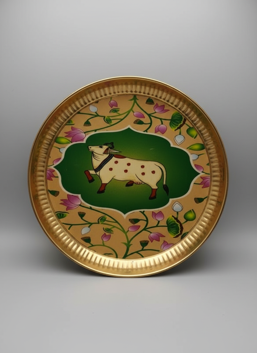 Brass Plate with Cow Motif