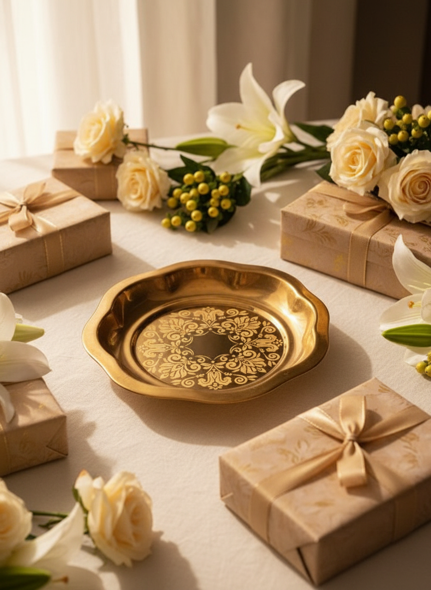 Brass Plate with Floral Design
