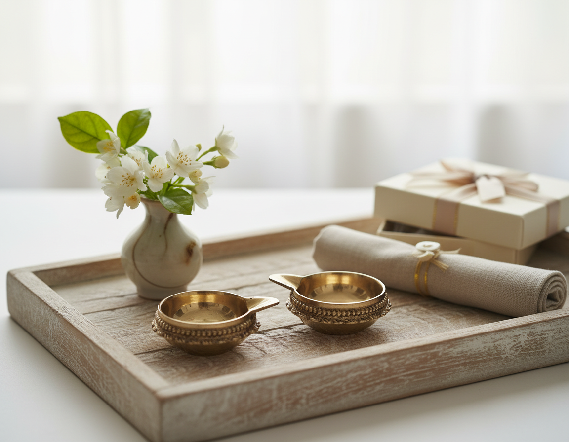 Elegant Brass Diya Set
