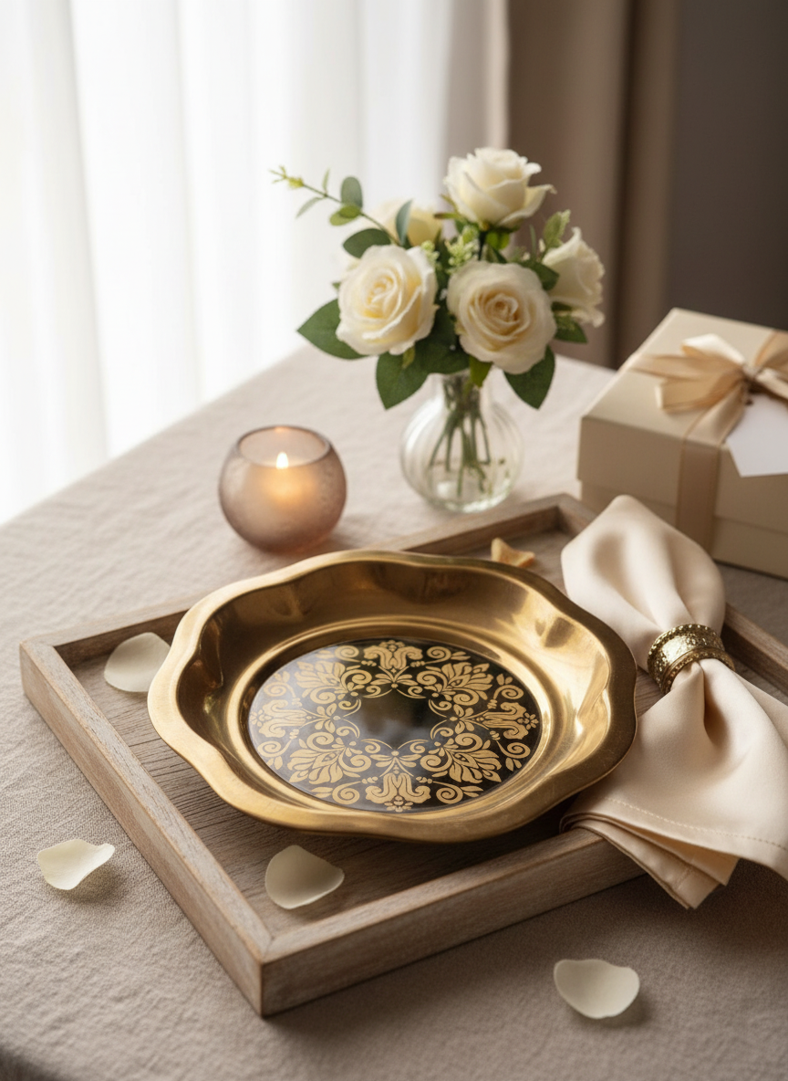 Brass Plate with Floral Design